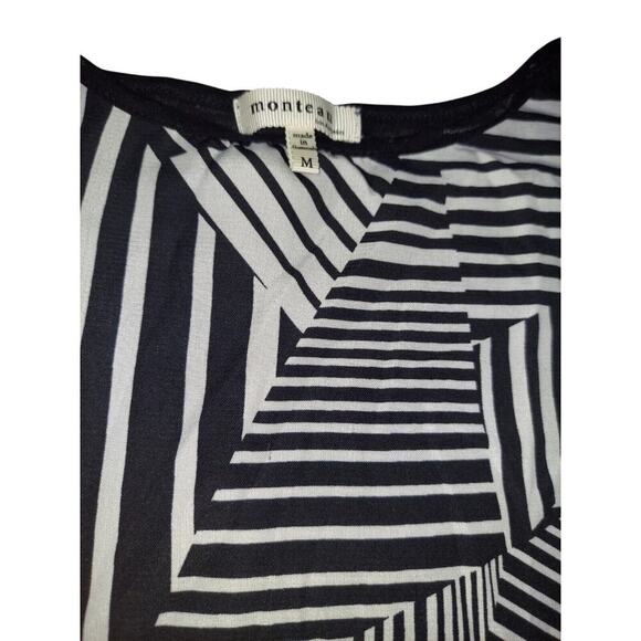 Monteau Shirt Womens MBlack 3/4 Sleeve Round Neck Pullover Sheer Abstract Trip - Picture 4 of 5